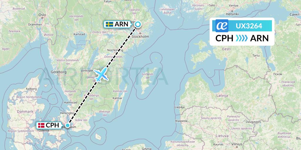 UX3264 Air Europa Flight Map: Copenhagen to Stockholm