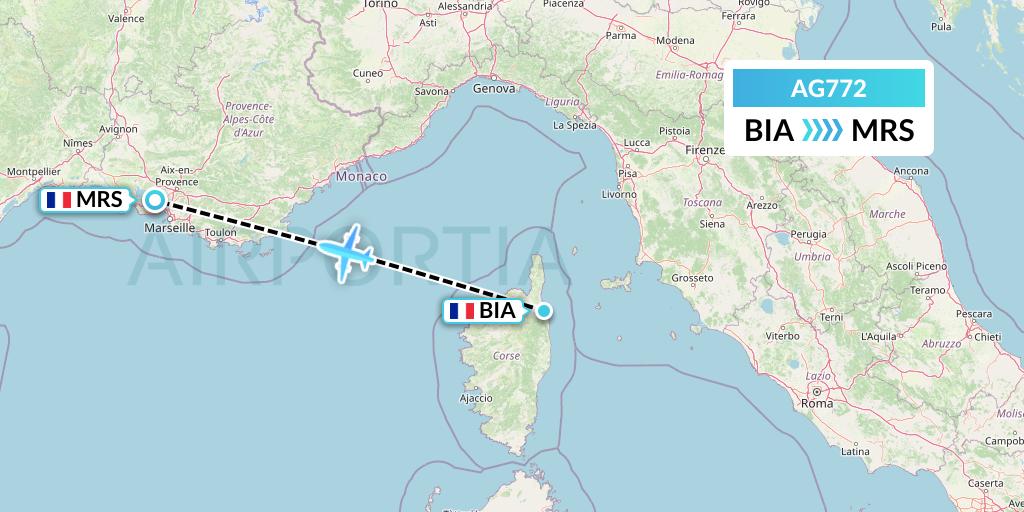 AG772 Aruba Airlines Flight Map: Bastia to Marseille