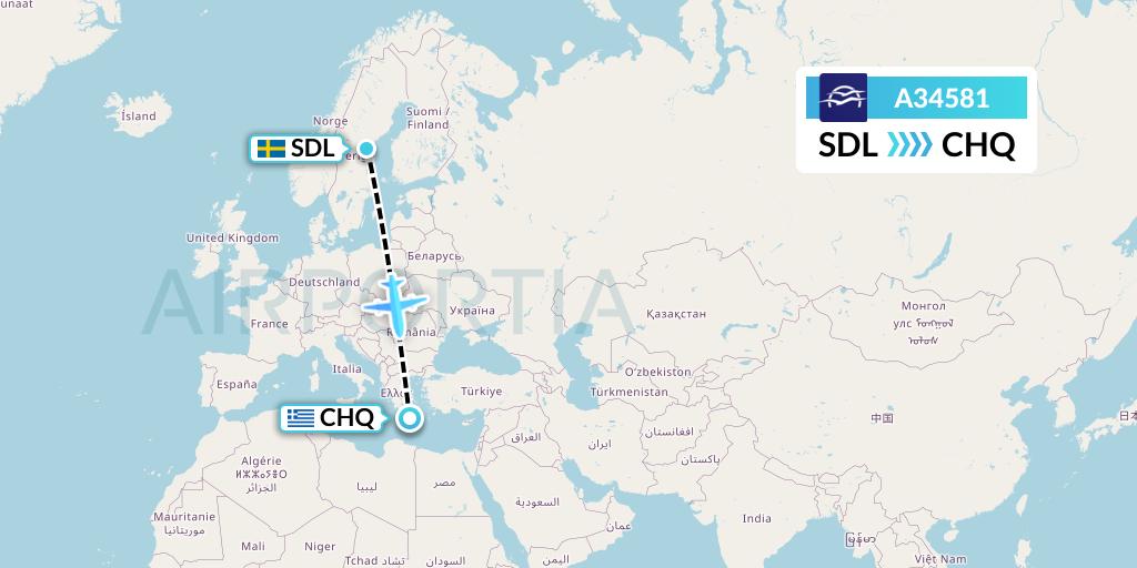 A34581 Aegean Airlines Flight Map: Sundsvall to Chania
