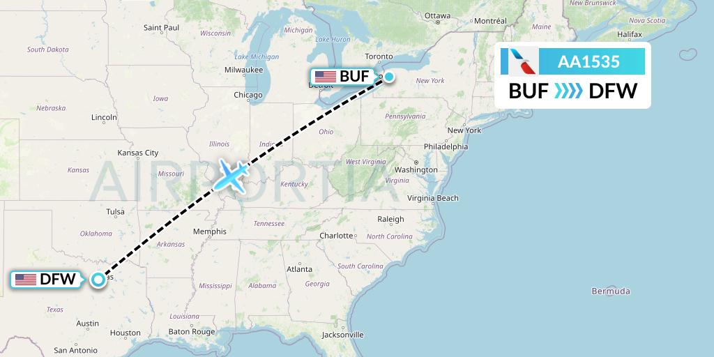 AA1535 American Airlines Flight Map: Buffalo to Dallas
