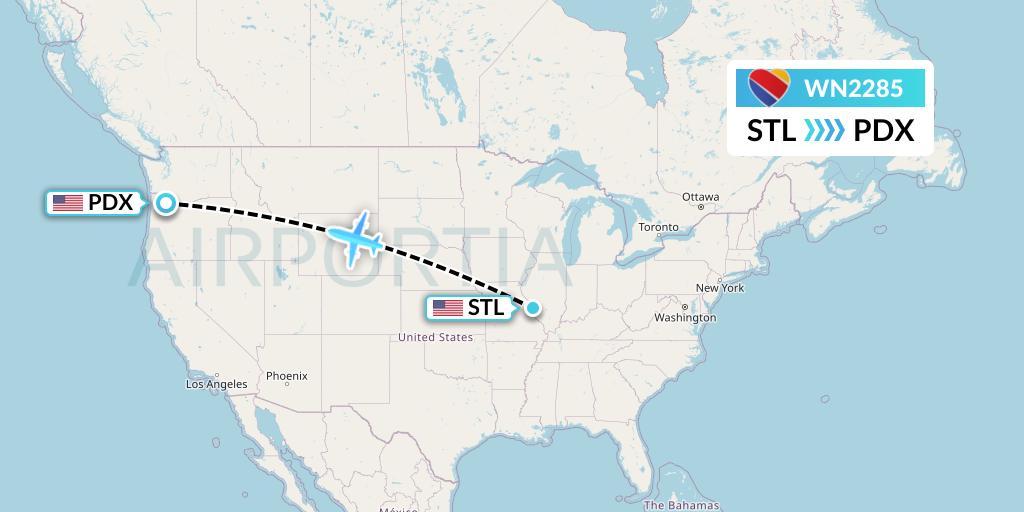 WN2285 Southwest Airlines Flight Map: St. Louis to Portland