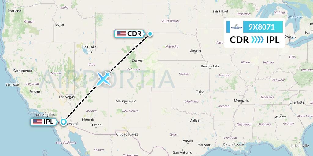 9X8071 Southern Airways Express Flight Map: Chadron to Imperial