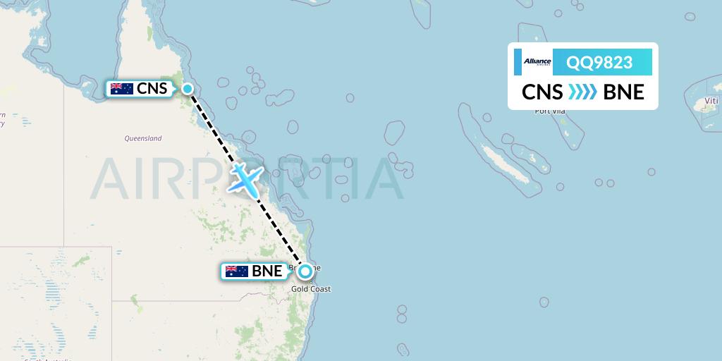 QQ9823 Alliance Airlines Flight Map: Cairns to Brisbane
