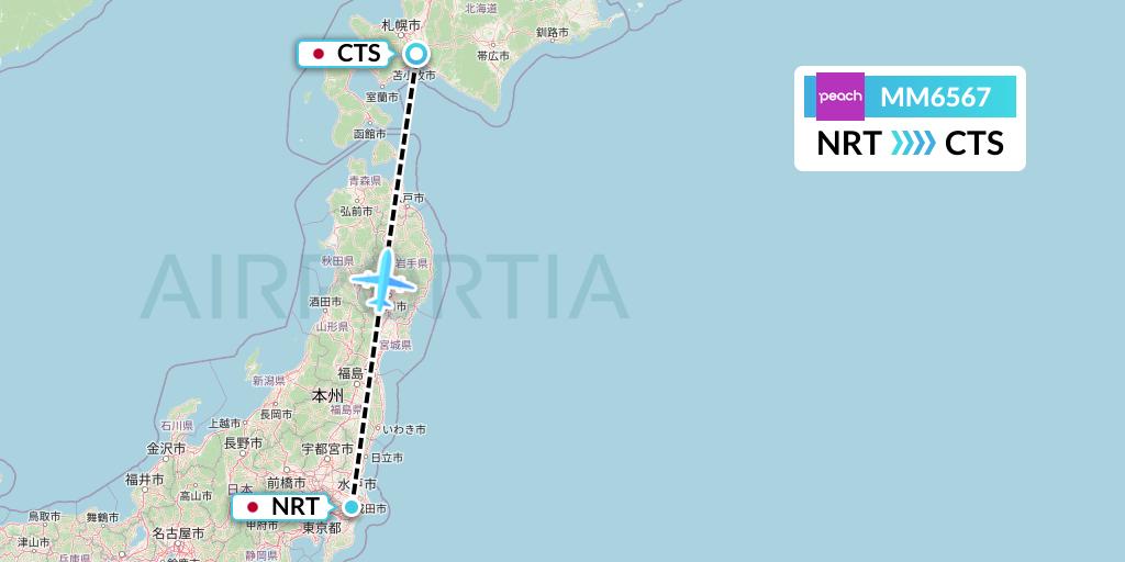 MM6567 Peach Aviation Flight Map: Tokyo to Sapporo