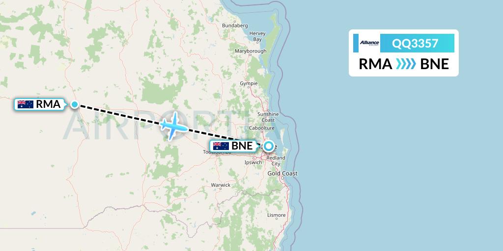 QQ3357 Alliance Airlines Flight Map: Roma to Brisbane