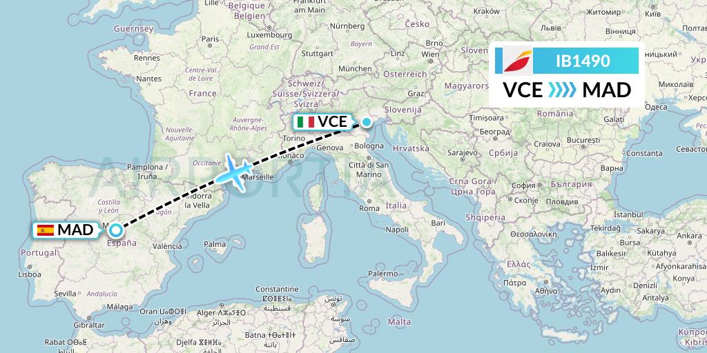 IB1490 Iberia Flight Map: Venice to Madrid