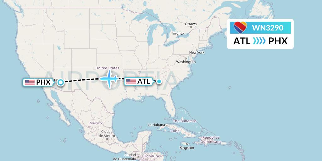 WN3290 Southwest Airlines Flight Map: Atlanta to Phoenix