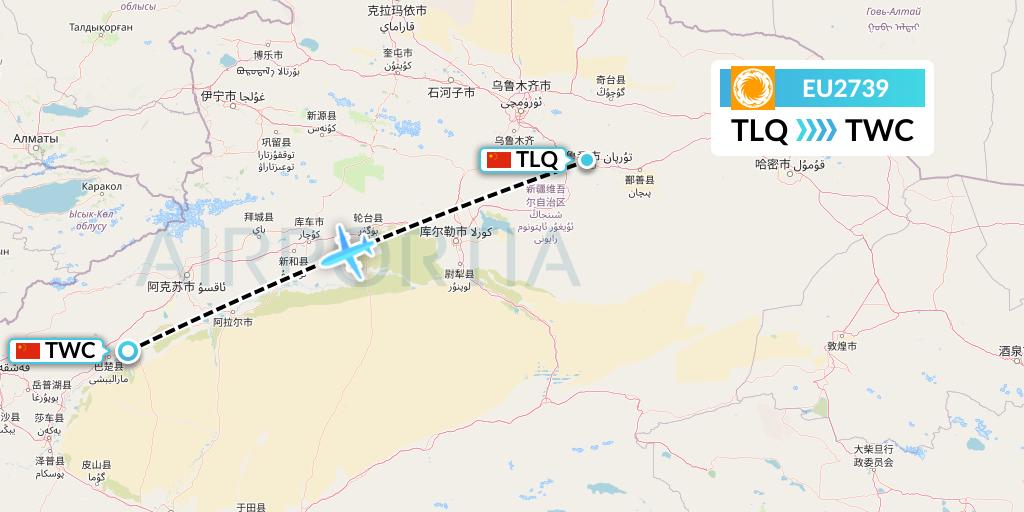 EU2739 Chengdu Airlines Flight Map: Turpan to Kashgar