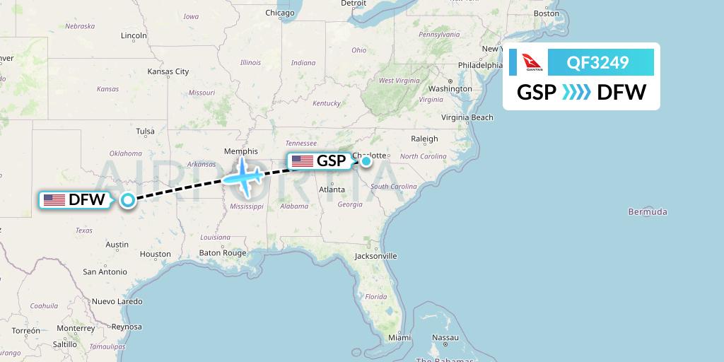 QF3249 Qantas Flight Map: Greenville-Spartanburg to Dallas