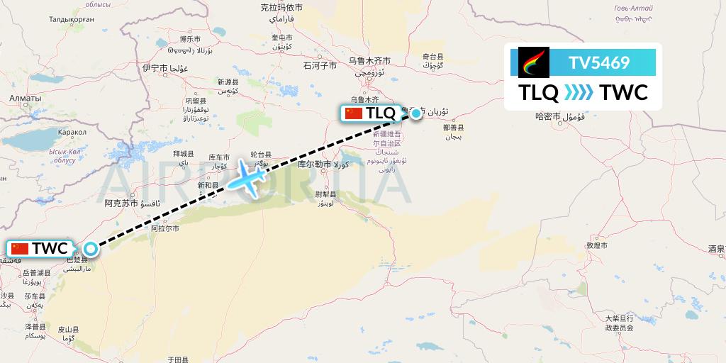 TV5469 Tibet Airlines Flight Map: Turpan to Kashgar