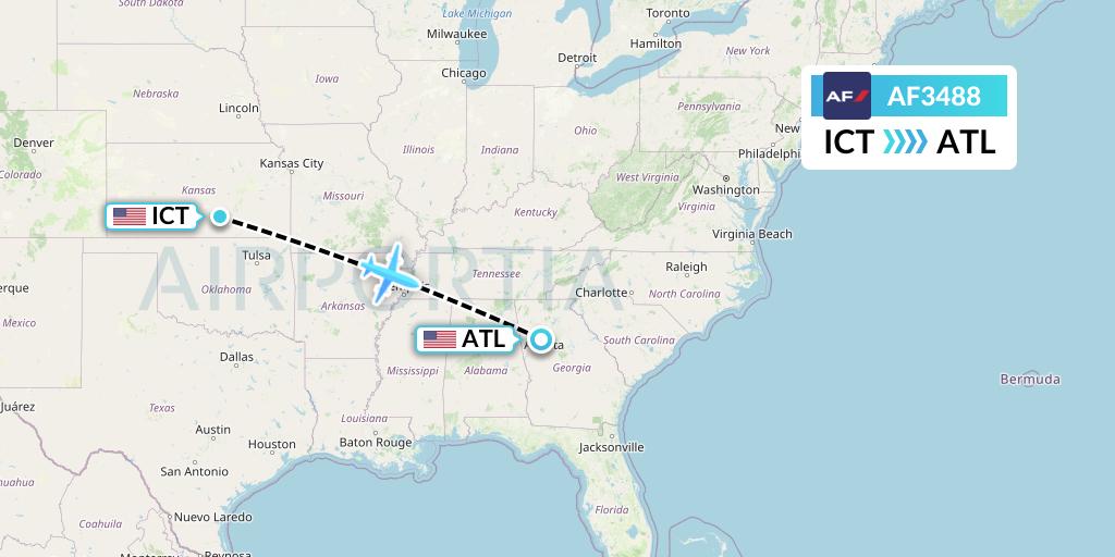 AF3488 Air France Flight Map: Wichita to Atlanta
