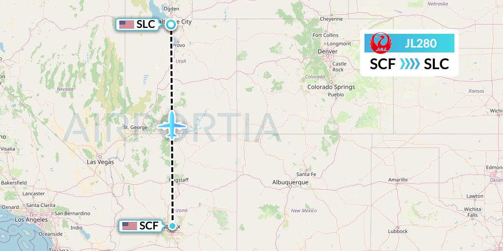 JL280 Japan Airlines Flight Map: Scottsdale to Salt Lake City