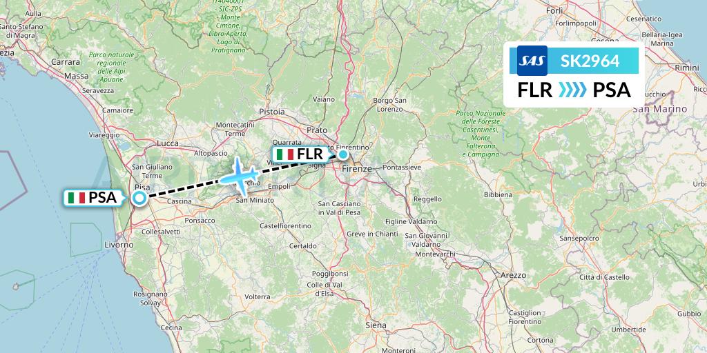 SK2964 SAS Flight Map: Florence to Pisa