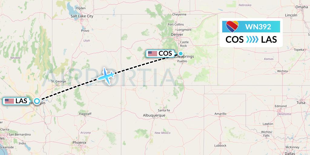 WN392 Southwest Airlines Flight Map: Colorado Springs to Las Vegas
