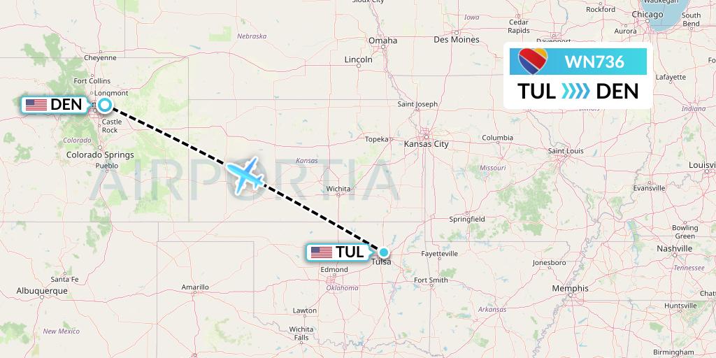 WN736 Southwest Airlines Flight Map: Tulsa to Denver