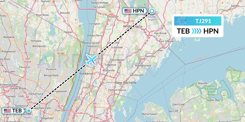 TJ291 Tradewind Aviation Flight Map: Teterboro to White Plains