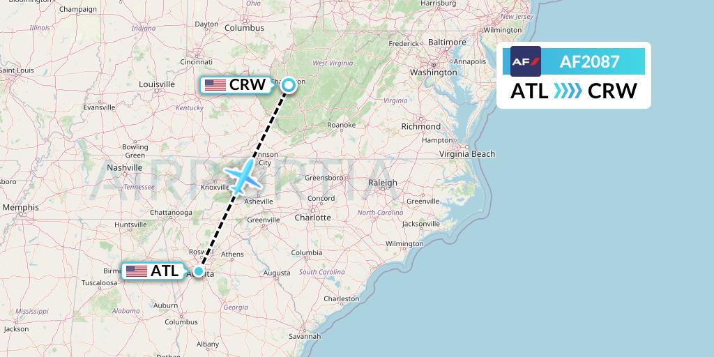 AF2087 Air France Flight Map: Atlanta to Charleston