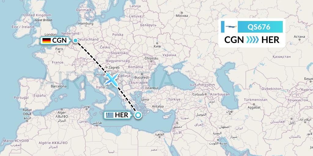 QS676 Smartwings Flight Map: Cologne to Heraklion