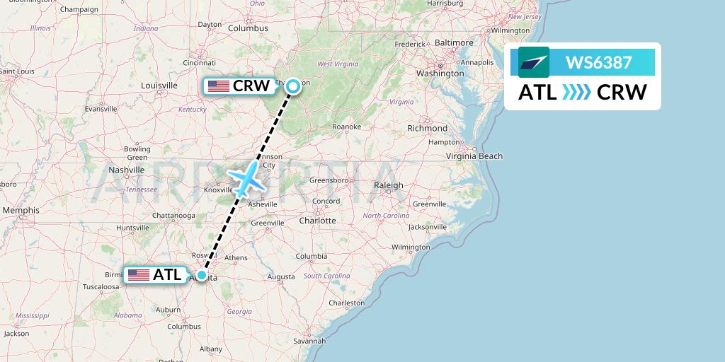WS6387 WestJet Flight Map: Atlanta to Charleston