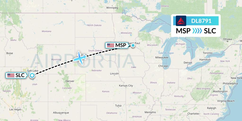 DL8791 Delta Air Lines Flight Map: Minneapolis to Salt Lake City