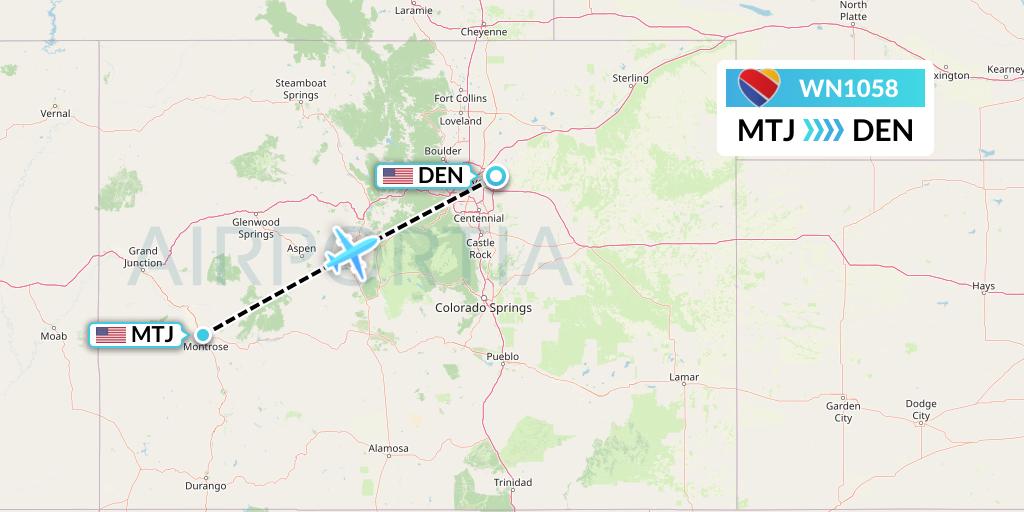 WN1058 Southwest Airlines Flight Map: Montrose to Denver