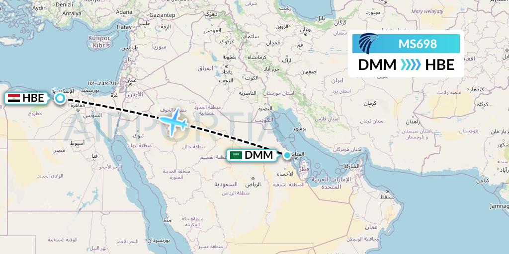 MS698 EgyptAir Flight Map: Dammam to Alexandria