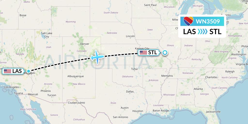 WN3509 Southwest Airlines Flight Map: Las Vegas to St. Louis