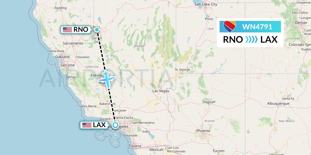 WN4791 Southwest Airlines Flight Map: Reno to Los Angeles
