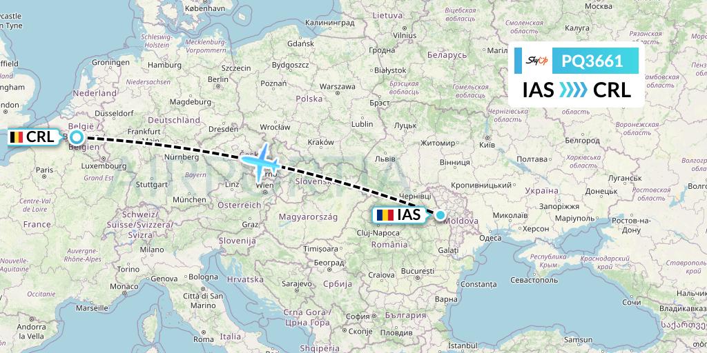 PQ3661 SkyUp Airlines Flight Map: Iasi to Brussels
