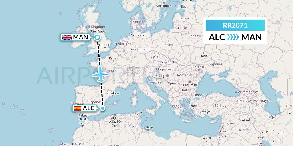RR2071 Royal Air Force Flight Map: Alicante to Manchester