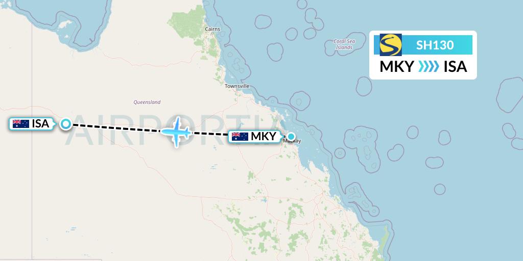 SH130 Sharp Airlines Flight Map: Mackay to Mount Isa