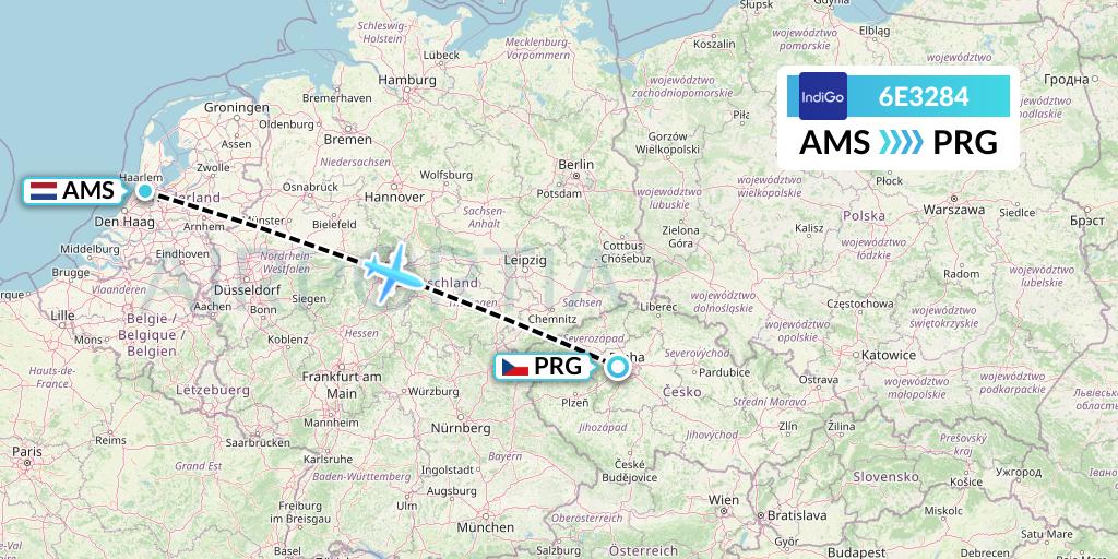 6E3284 IndiGo Airlines Flight Map: Amsterdam to Prague