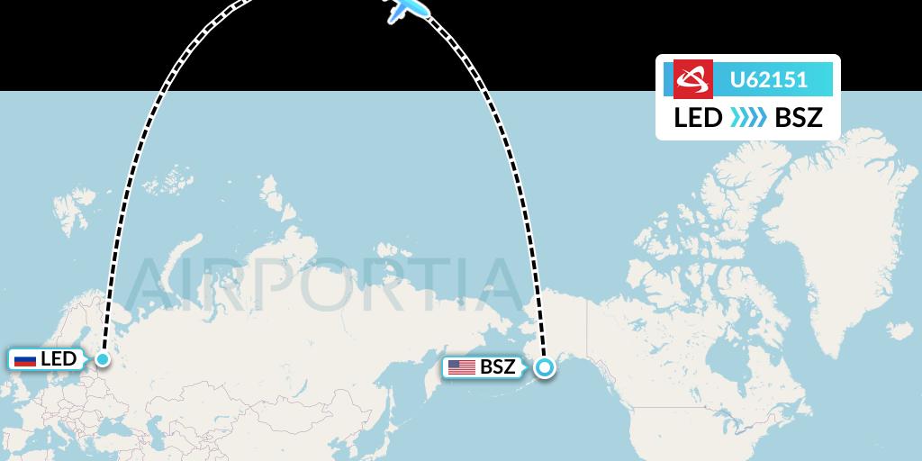 U62151 Ural Airlines Flight Map: St. Petersburg to Egegik