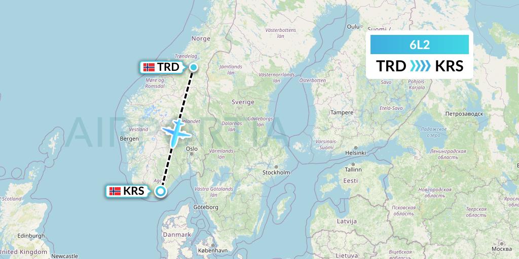 6L2 Aklak Air Flight Map: Trondheim to Kristiansand