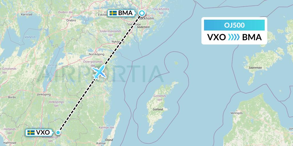 OJ500 NyxAir Flight Map: Vaxjo to Stockholm