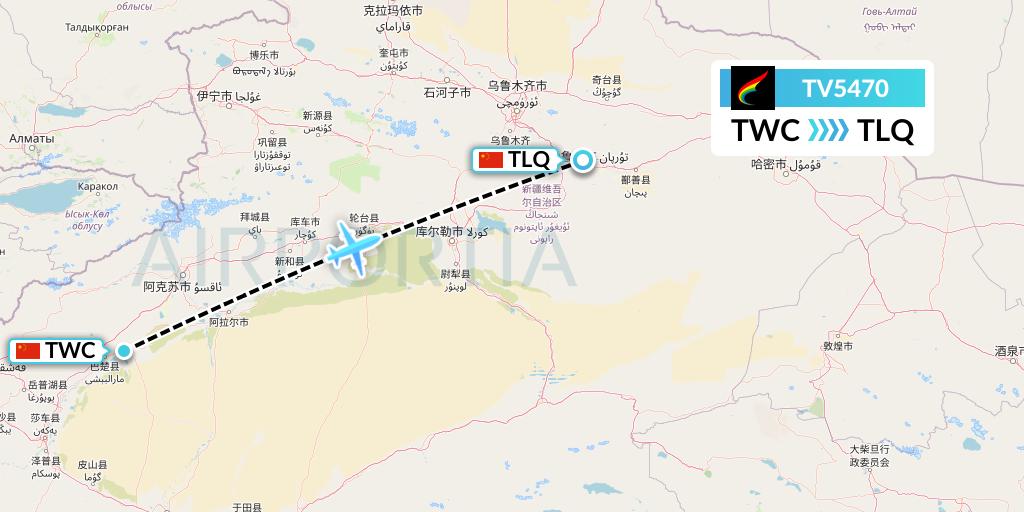 TV5470 Tibet Airlines Flight Map: Kashgar to Turpan