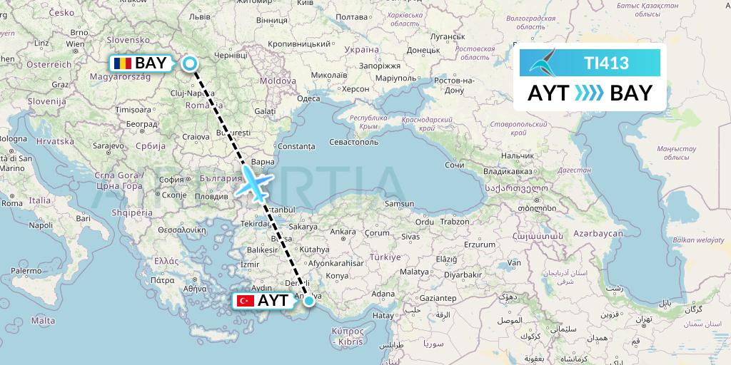 TI413 Tailwind Airlines Flight Map: Antalya to Baia Mare