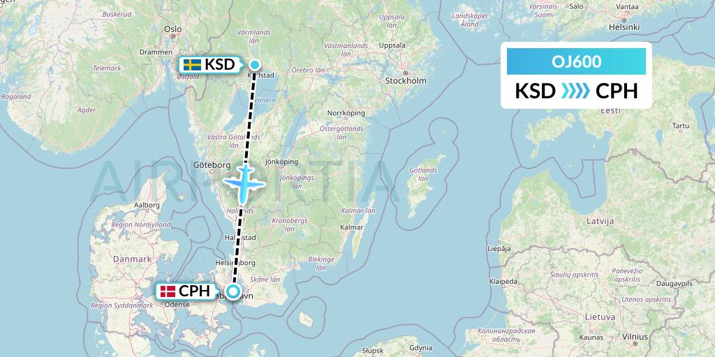 OJ600 NyxAir Flight Map: Karlstad to Copenhagen