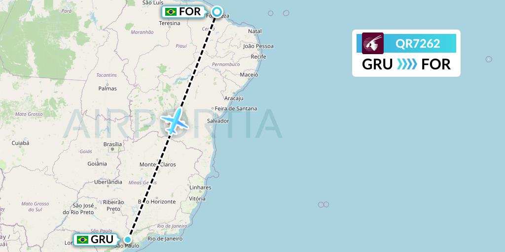 QR7262 Qatar Airways Flight Map: Sao Paulo to Fortaleza