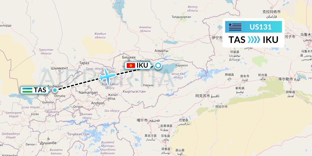 US131 US Airways Flight Map: Tashkent to Tamchy