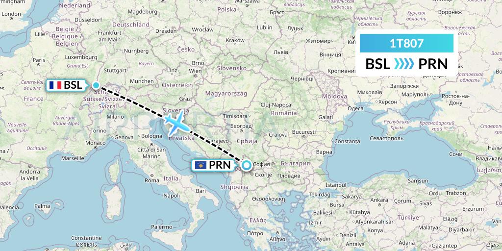 1T807 Russian Sky Flight Map: Basel to Pristina