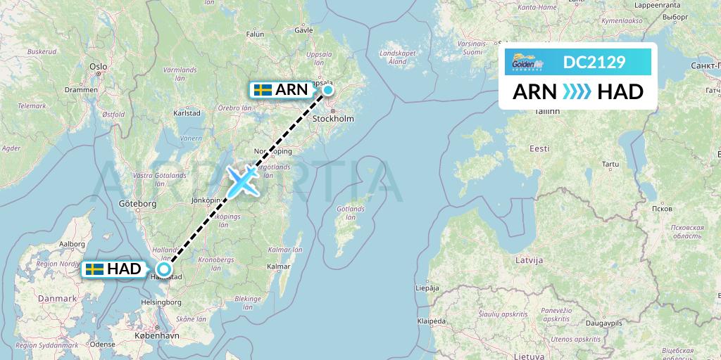 DC2129 Braathens Regional Flight Map: Stockholm to Halmstad