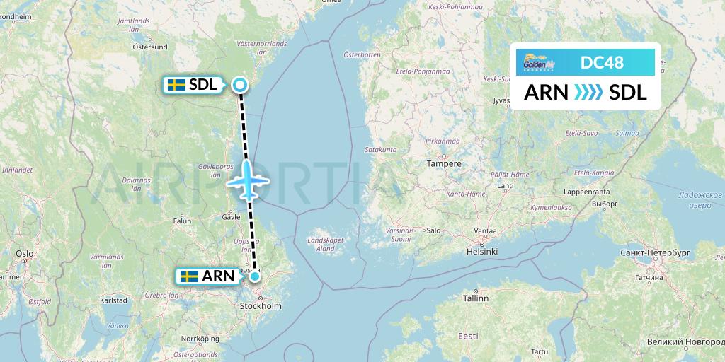 DC48 Braathens Regional Flight Map: Stockholm to Sundsvall