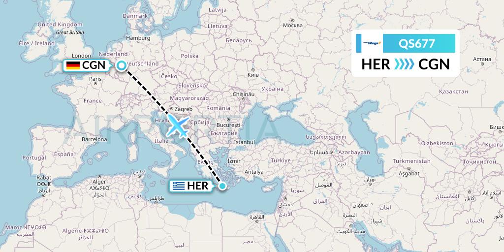 QS677 Smartwings Flight Map: Heraklion to Cologne
