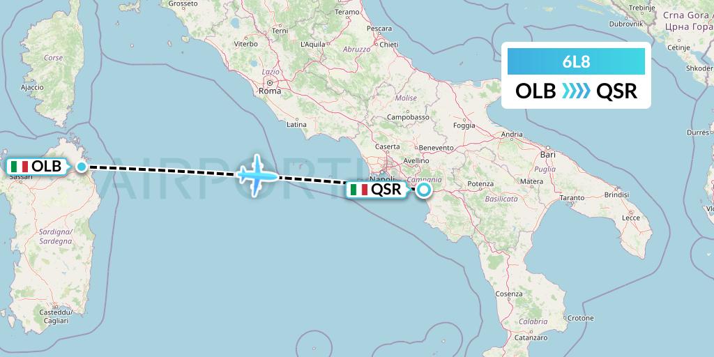 6L8 Aklak Air Flight Map: Olbia to Salerno