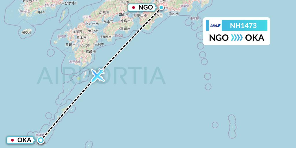 NH1473 All Nippon Airways Flight Map: Nagoya to Naha