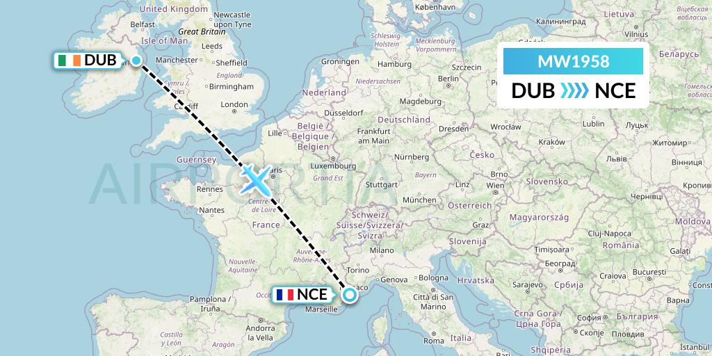 MW1958 Mokulele Flight Service Flight Map: Dublin to Nice