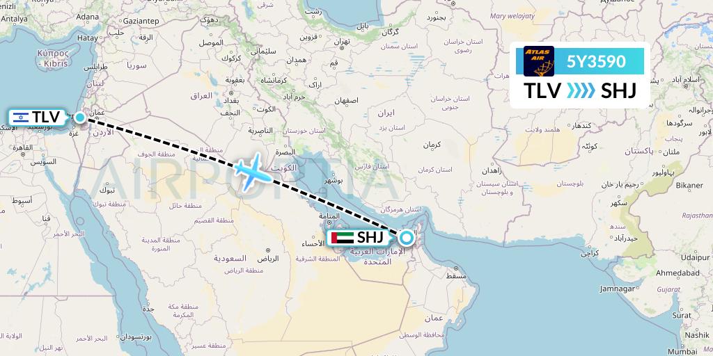 5Y3590 Atlas Air Flight Map: Tel Aviv to Sharjah