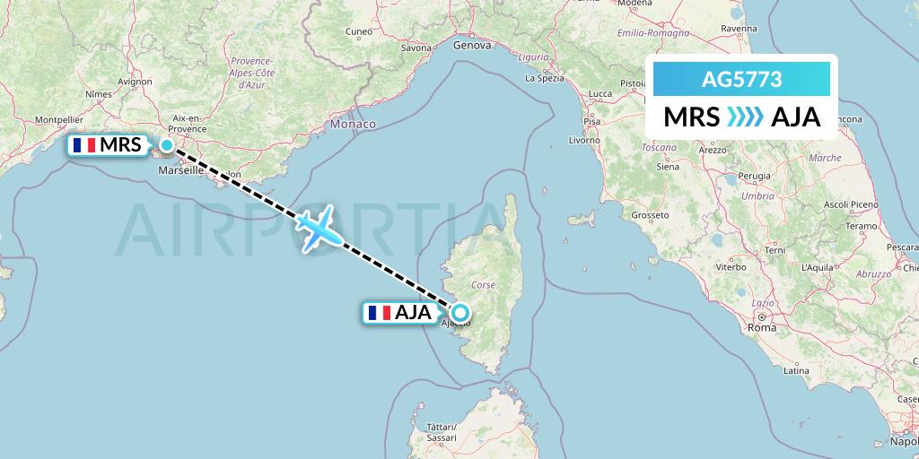 AG5773 Aruba Airlines Flight Map: Marseille to Ajaccio