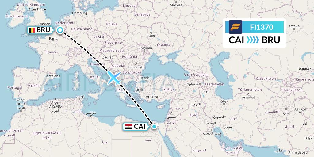 FI1370 Icelandair Flight Map: Cairo to Brussels
